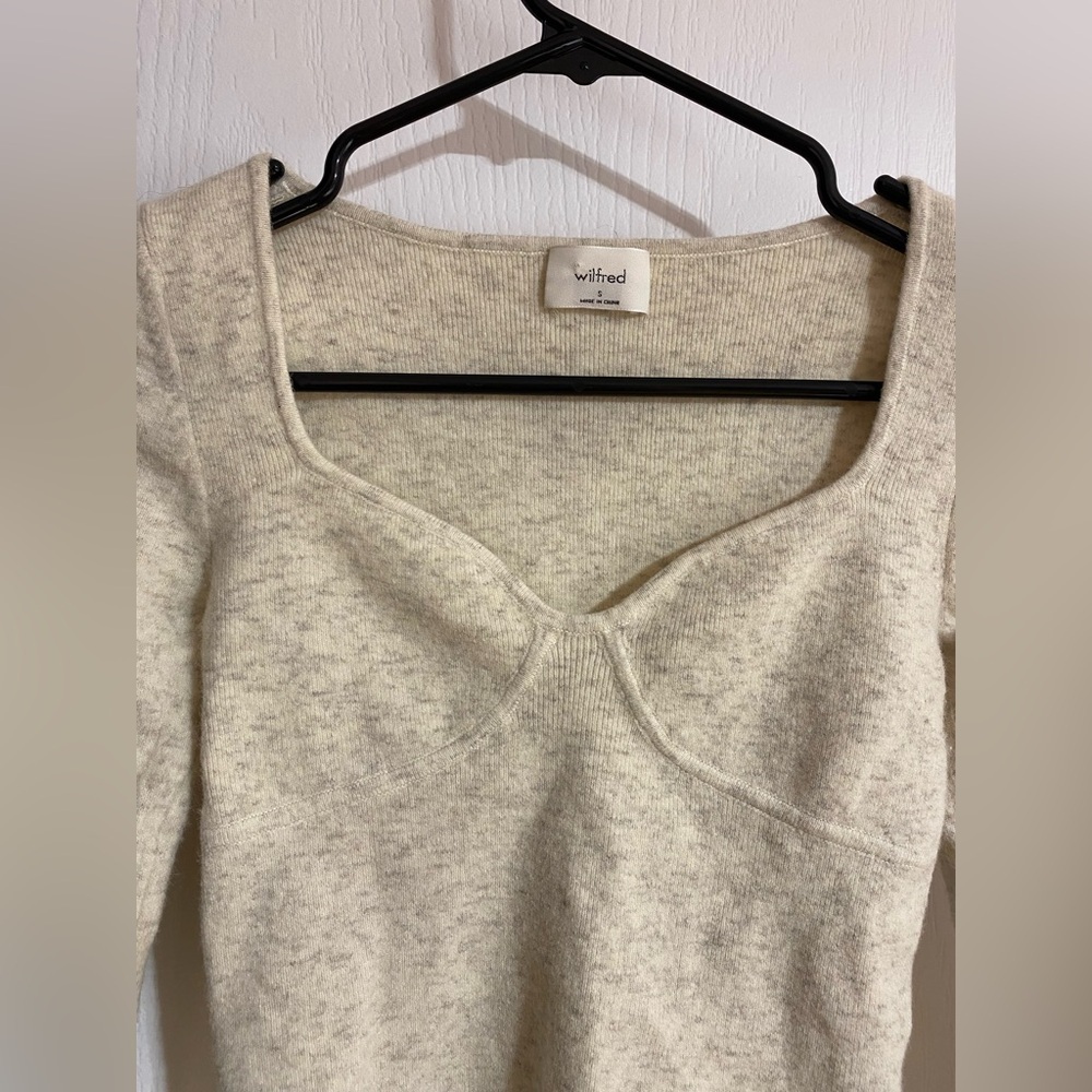 Aritzia Wilfred Wool Blend Greer Sweetheart Bustier Cream Sweater Size Small - Picture 9 of 14